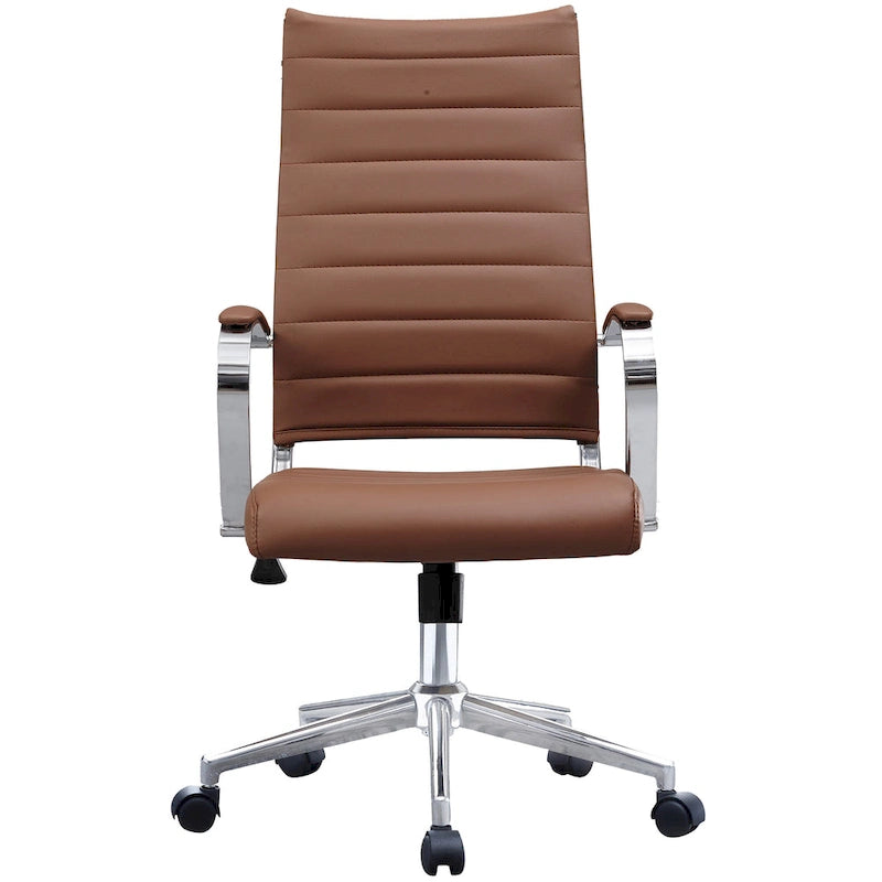 Chaise de bureau moderne marron à dossier haut, pivotante, en cuir PU côtelé, pour salle de conférence, bureau d'ordinateur, style rétro, pour visiteurs.