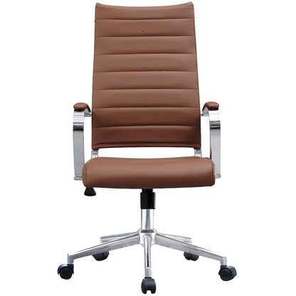 Chaise de bureau moderne marron à dossier haut, pivotante, en cuir PU côtelé, pour salle de conférence, bureau d'ordinateur, style rétro, pour visiteurs.