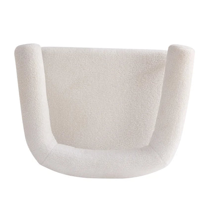 Fauteuil d'appoint moderne en tissu bouclé, avec accoudoirs incurvés et structure en métal noir.