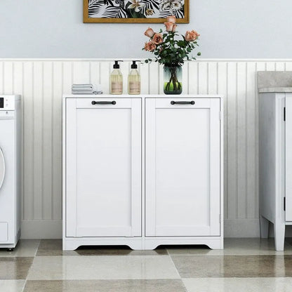 Meuble de buanderie autoportant avec portes et étagère, panier à linge basculant