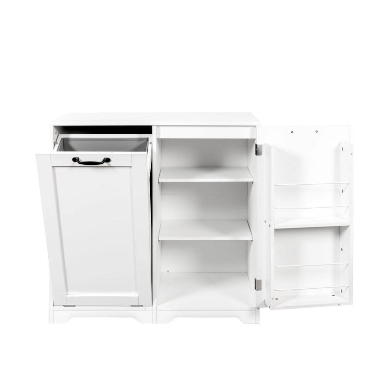 Meuble de buanderie autoportant avec portes et étagère, panier à linge basculant