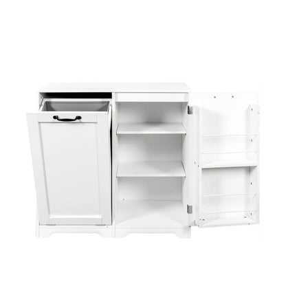 Meuble de buanderie autoportant avec portes et étagère, panier à linge basculant