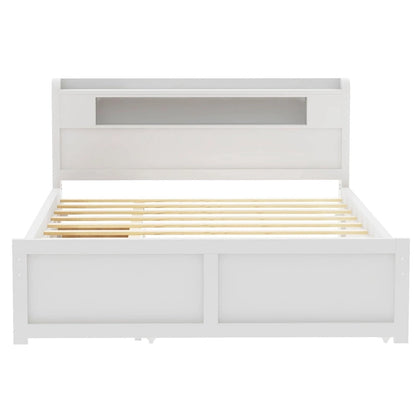 Lit plateforme Queen Size avec éclairage LED et lit gigogne, cadre de lit en bois avec étagère de tête de lit et 2 tiroirs pour enfants, adolescents et adultes