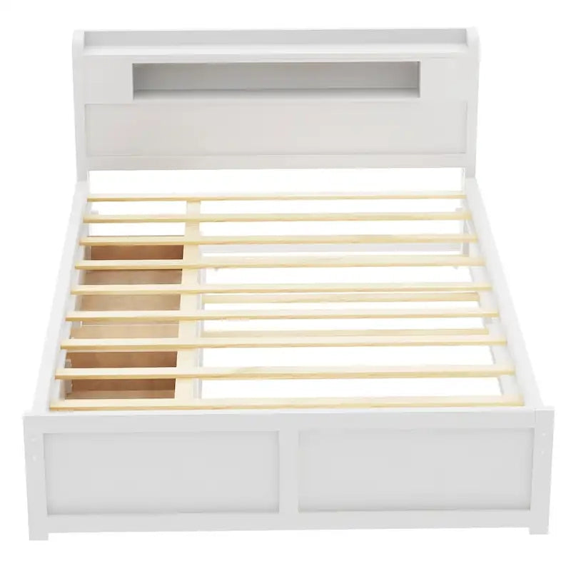 Lit plateforme Queen Size avec éclairage LED et lit gigogne, cadre de lit en bois avec étagère de tête de lit et 2 tiroirs pour enfants, adolescents et adultes