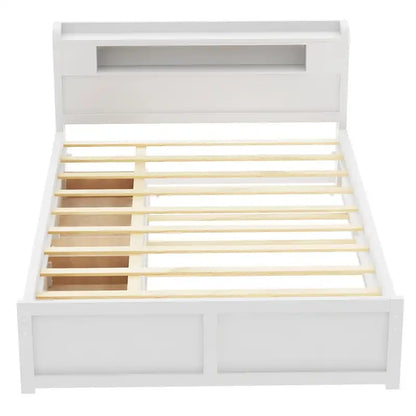 Lit plateforme Queen Size avec éclairage LED et lit gigogne, cadre de lit en bois avec étagère de tête de lit et 2 tiroirs pour enfants, adolescents et adultes