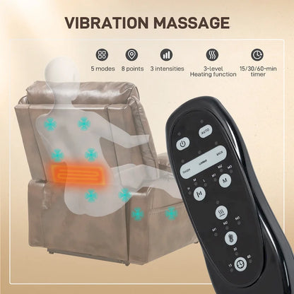 Fauteuil inclinable électrique HOMCOM avec fonction massage par vibration et chauffage, fauteuil rembourré et télécommande