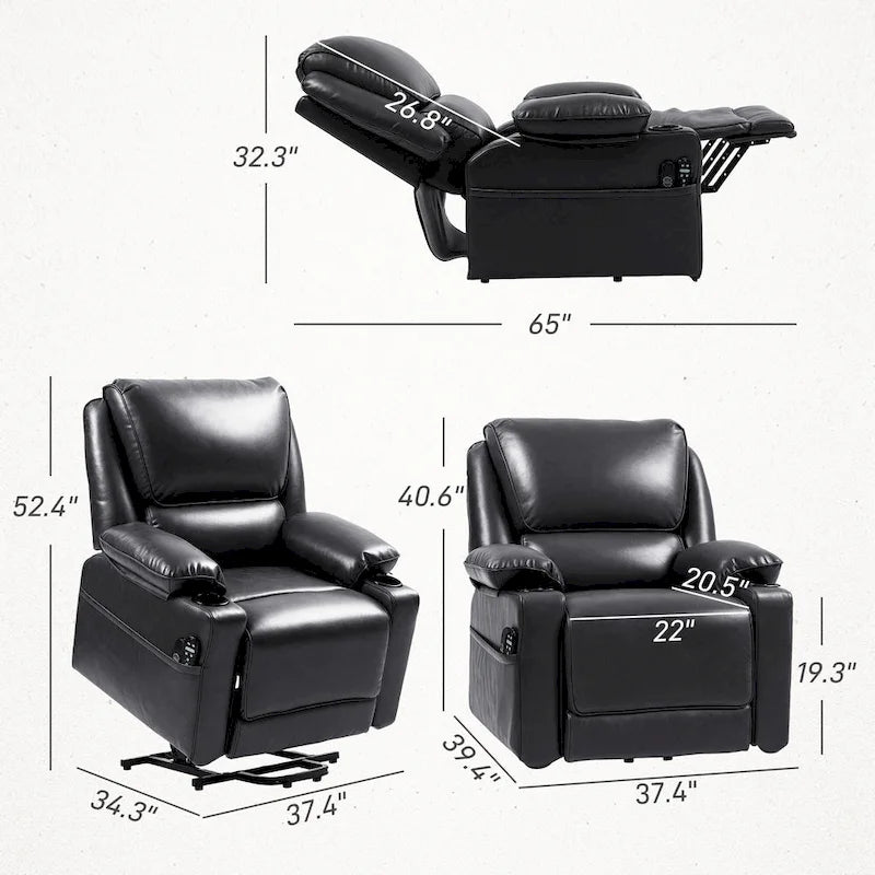 Fauteuil inclinable électrique HOMCOM avec fonction massage par vibration et chauffage, fauteuil rembourré et télécommande