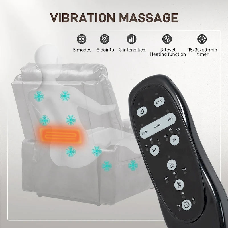 Fauteuil inclinable électrique HOMCOM avec fonction massage par vibration et chauffage, fauteuil rembourré et télécommande