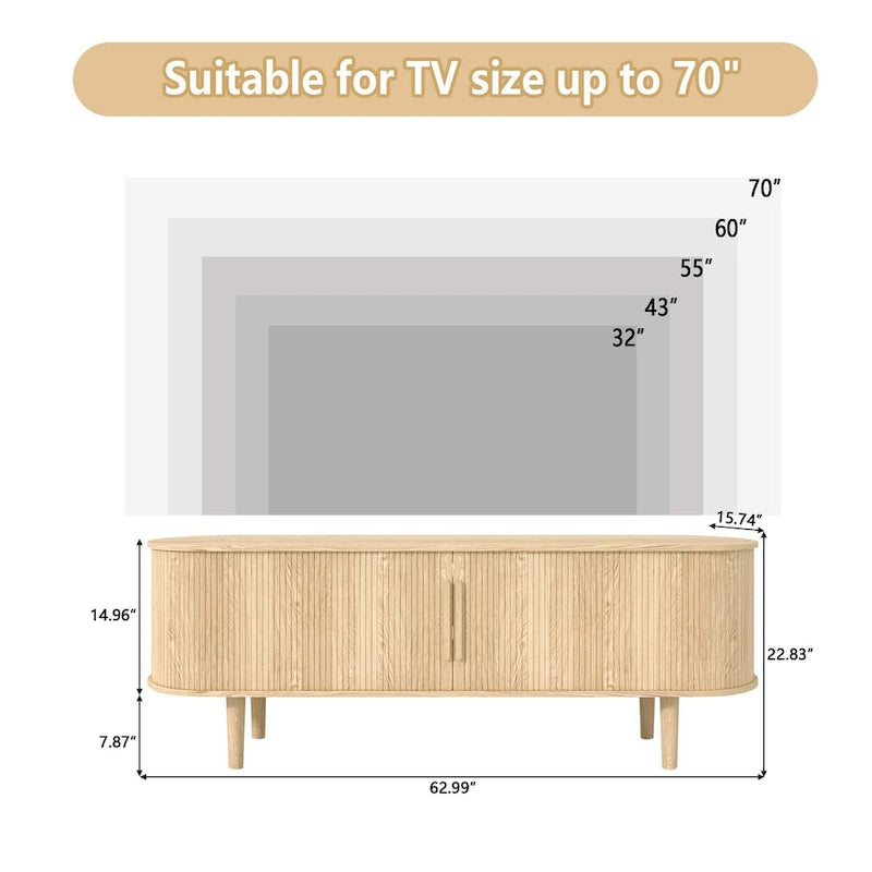 Meuble TV en bois de 62,99 pouces pour téléviseurs jusqu'à 70 pouces.