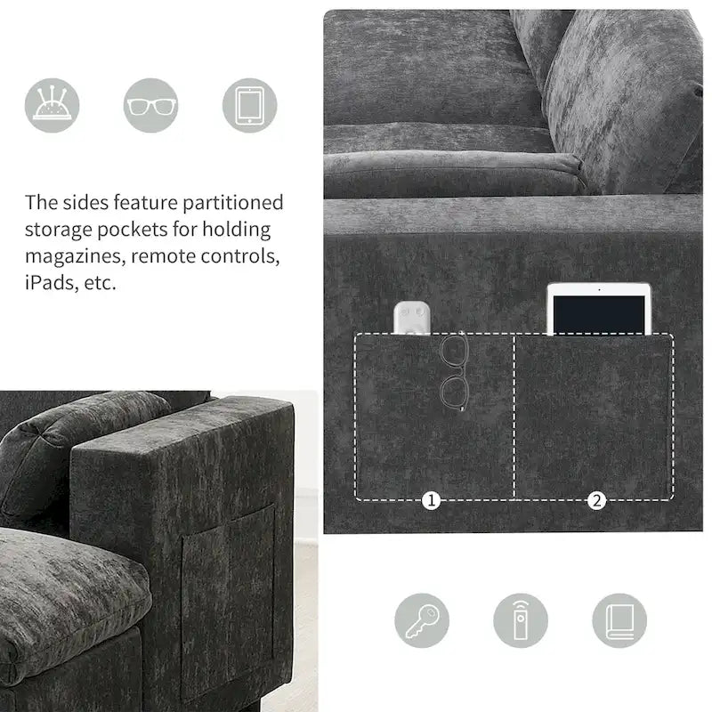 Canapé d'angle modulable en forme de U avec poches de rangement, coussins et pouf