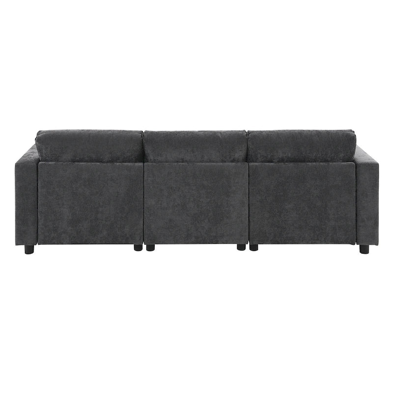Canapé d'angle modulable en forme de U avec poches de rangement, coussins et pouf
