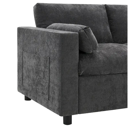 Canapé d'angle modulable en forme de U avec poches de rangement, coussins et pouf
