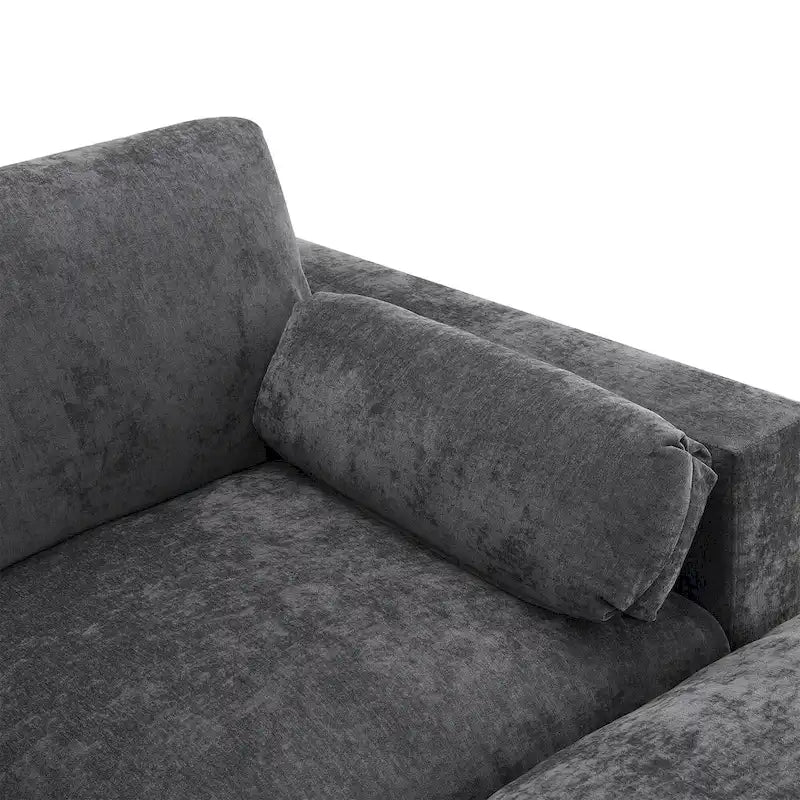 Canapé d'angle modulable en forme de U avec poches de rangement, coussins et pouf