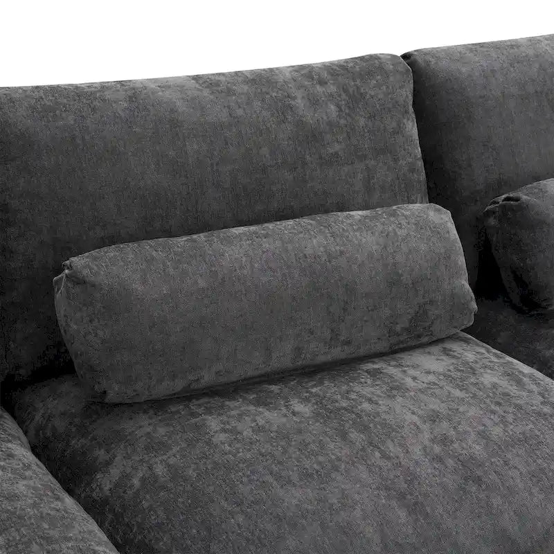 Canapé d'angle modulable en forme de U avec poches de rangement, coussins et pouf