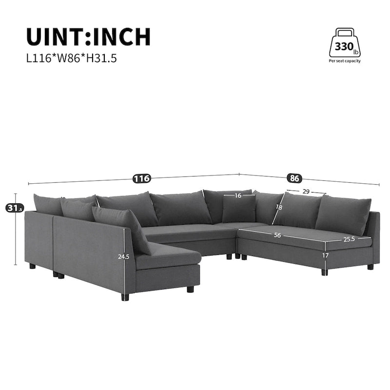 Canapé d'angle modulable, ensemble de canapé réversible en chenille en forme de U