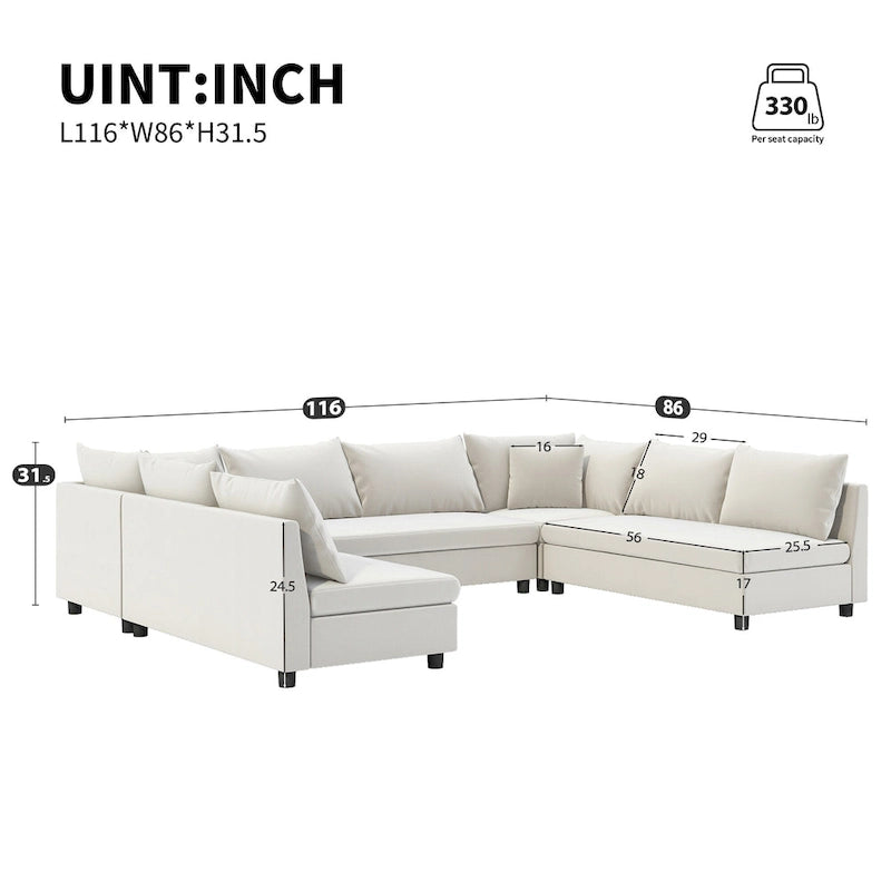 Canapé d'angle modulable, ensemble de canapé réversible en chenille en forme de U