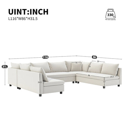 Canapé d'angle modulable, ensemble de canapé réversible en chenille en forme de U