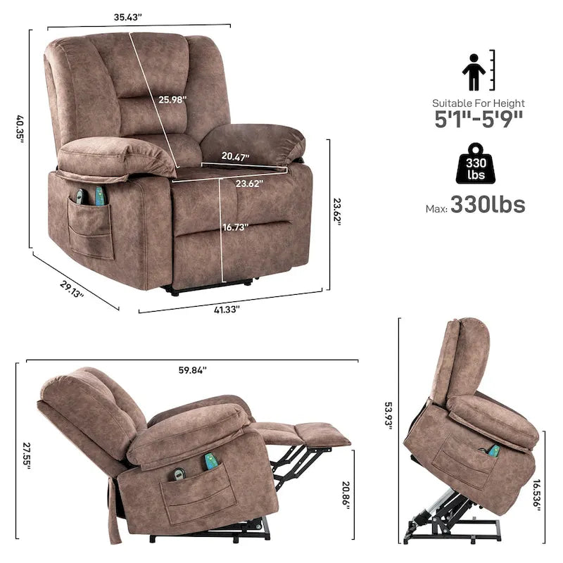 Fauteuil releveur électrique moderne, canapé de massage individuel avec chauffage lombaire et minuterie pour personnes âgées