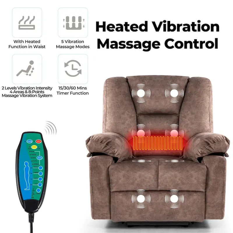 Fauteuil releveur électrique moderne, canapé de massage individuel avec chauffage lombaire et minuterie pour personnes âgées