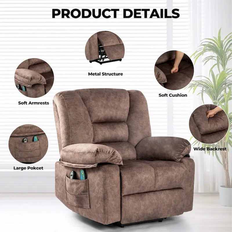Fauteuil releveur électrique moderne, canapé de massage individuel avec chauffage lombaire et minuterie pour personnes âgées