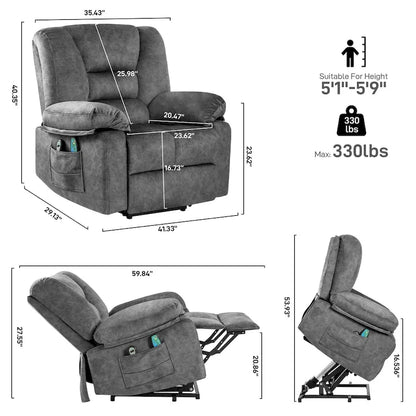 Fauteuil releveur électrique moderne, canapé de massage individuel avec chauffage lombaire et minuterie pour personnes âgées