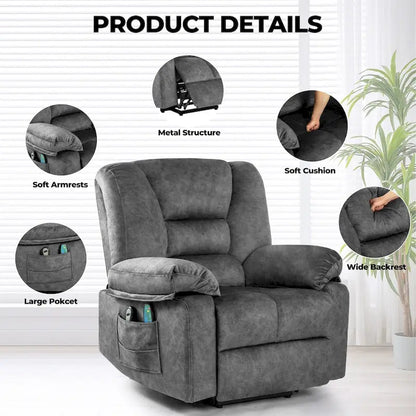 Fauteuil releveur électrique moderne, canapé de massage individuel avec chauffage lombaire et minuterie pour personnes âgées