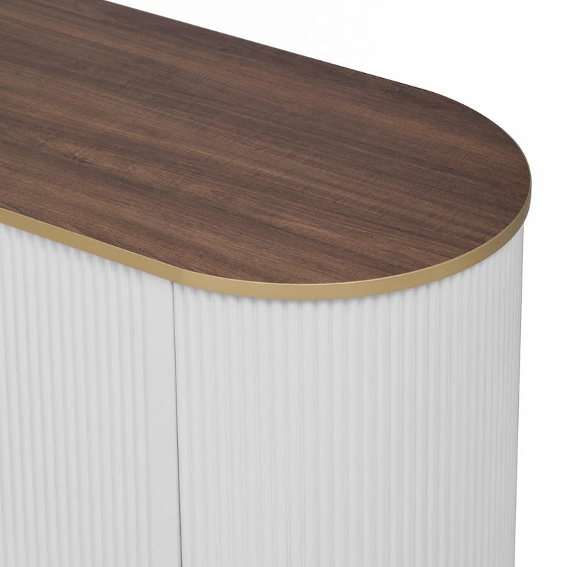 Meuble TV incurvé de 70,8 cm avec 3 tiroirs et 3 portes, meuble TV décoratif pour téléviseurs jusqu'à 80 pouces. Console multimédia.