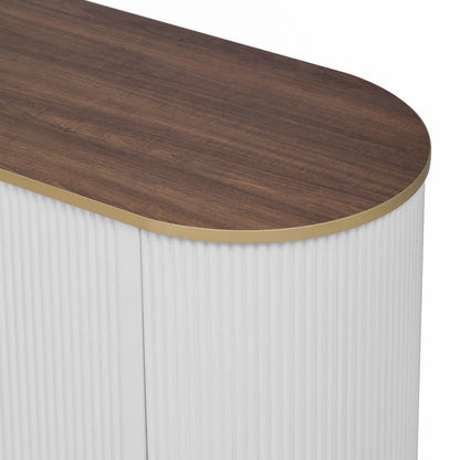 Meuble TV incurvé de 70,8 cm avec 3 tiroirs et 3 portes, meuble TV décoratif pour téléviseurs jusqu'à 80 pouces. Console multimédia.