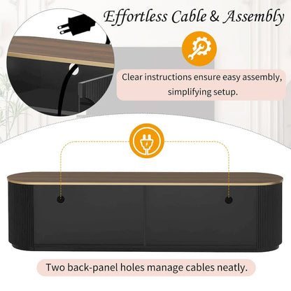 Meuble TV incurvé de 70,8 cm avec 3 tiroirs et 3 portes, meuble TV décoratif pour téléviseurs jusqu'à 80 pouces. Console multimédia.