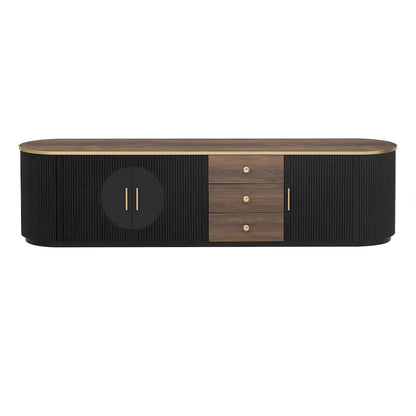 Meuble TV incurvé de 70,8 cm avec 3 tiroirs et 3 portes, meuble TV décoratif pour téléviseurs jusqu'à 80 pouces. Console multimédia.