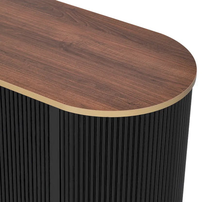 Meuble TV incurvé de 70,8 cm avec 3 tiroirs et 3 portes, meuble TV décoratif pour téléviseurs jusqu'à 80 pouces. Console multimédia.