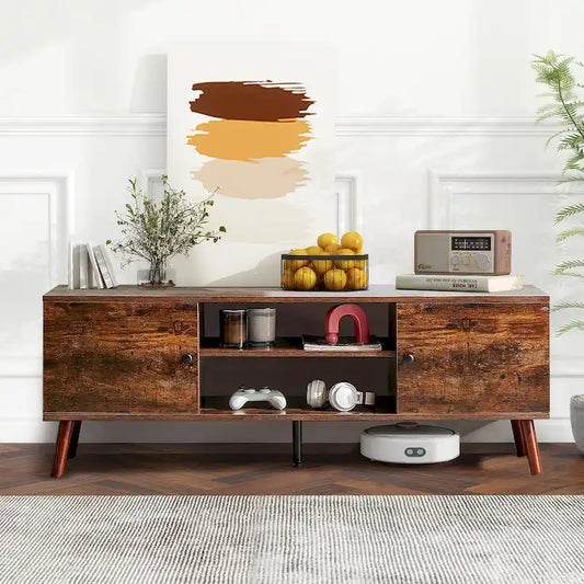 Meuble TV avec rangement pour centre multimédia 50/55/60 pouces, avec 2 placards et étagères