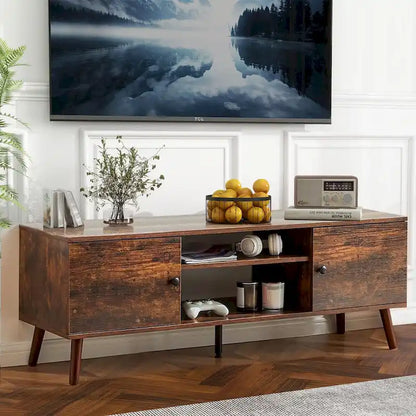 Meuble TV avec rangement pour centre multimédia 50/55/60 pouces, avec 2 placards et étagères