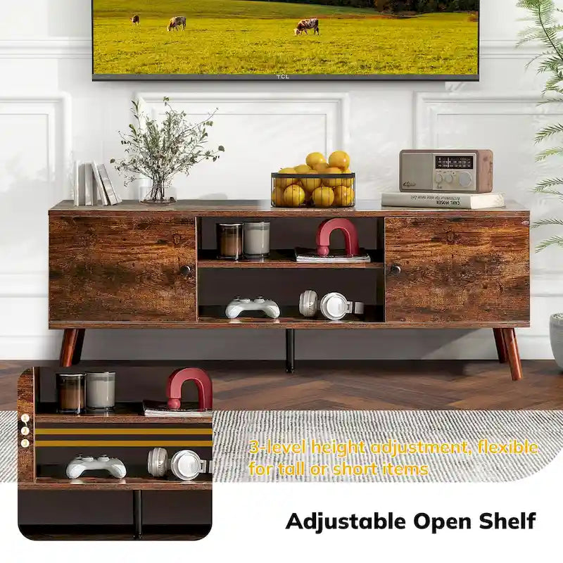 Meuble TV avec rangement pour centre multimédia 50/55/60 pouces, avec 2 placards et étagères