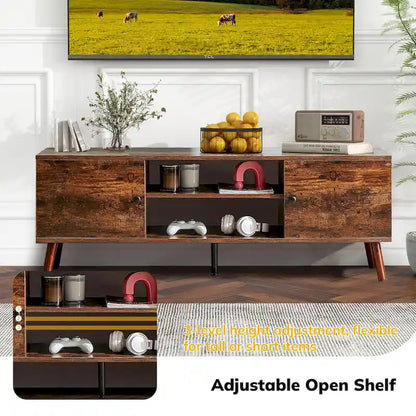 Meuble TV avec rangement pour centre multimédia 50/55/60 pouces, avec 2 placards et étagères