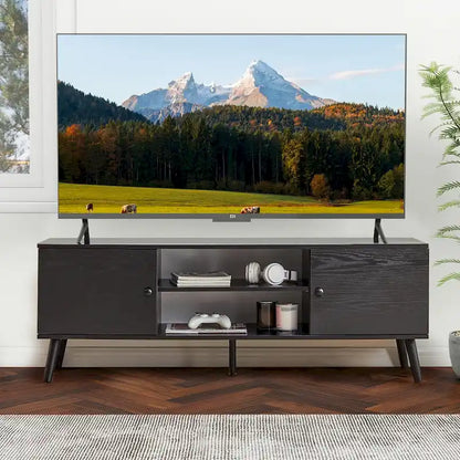 Meuble TV avec rangement pour centre multimédia 50/55/60 pouces, avec 2 placards et étagères