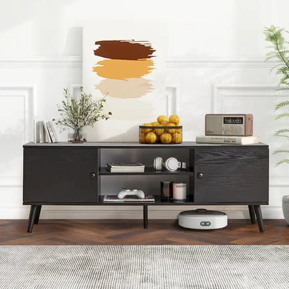 Meuble TV avec rangement pour centre multimédia 50/55/60 pouces, avec 2 placards et étagères