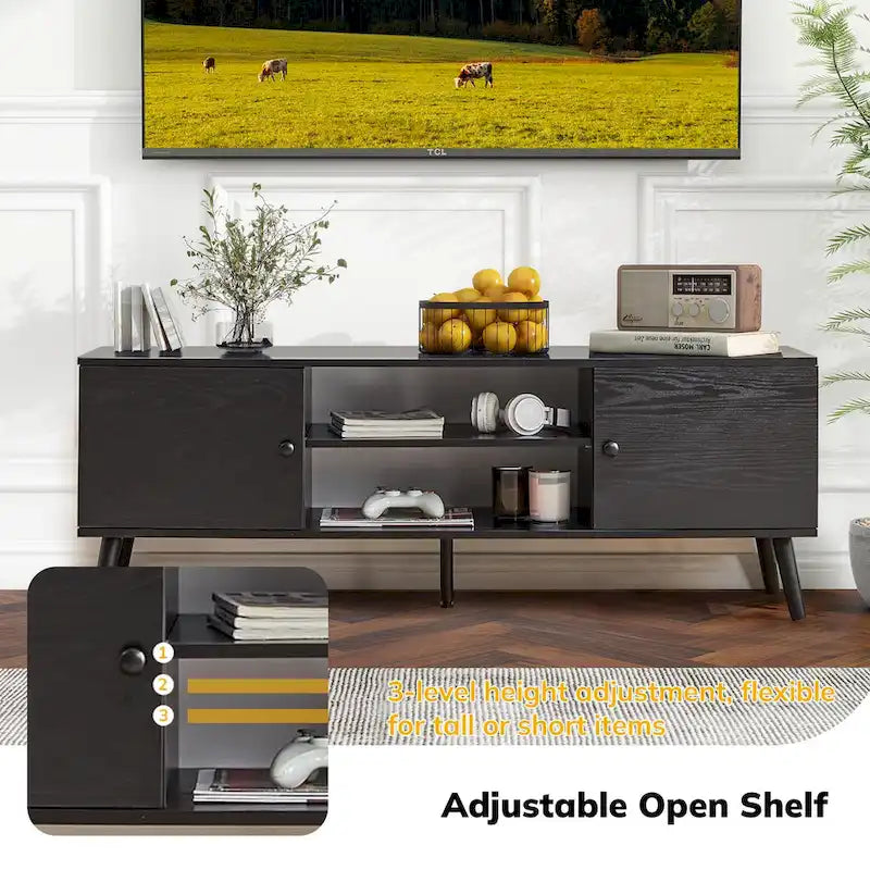 Meuble TV avec rangement pour centre multimédia 50/55/60 pouces, avec 2 placards et étagères