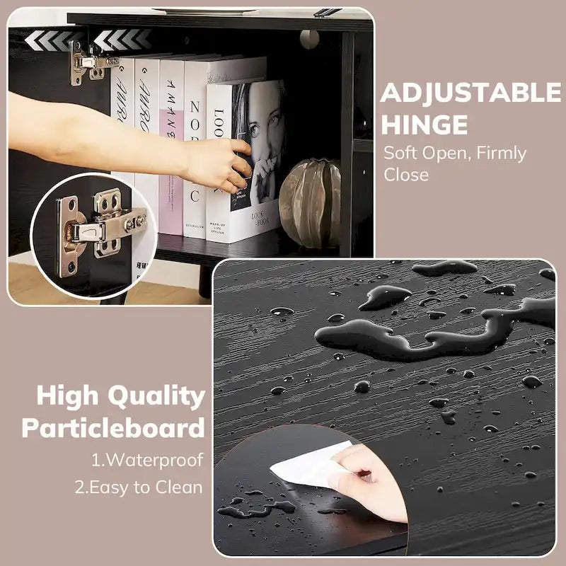 Meuble TV avec rangement pour centre multimédia 50/55/60 pouces, avec 2 placards et étagères