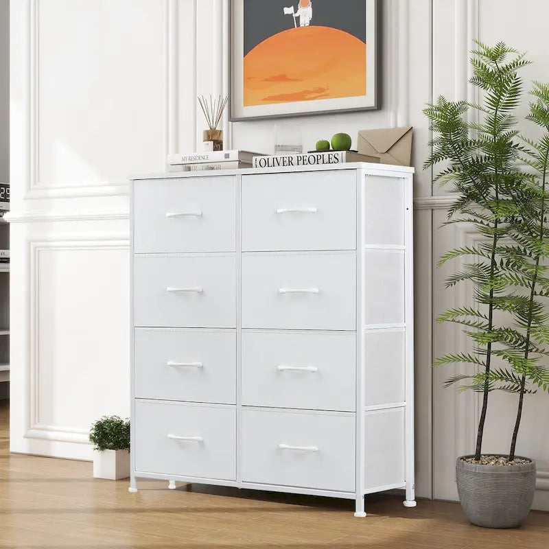 Commode élégante à 8 tiroirs pour chambre à coucher, tour de rangement haute avec plateau en bois