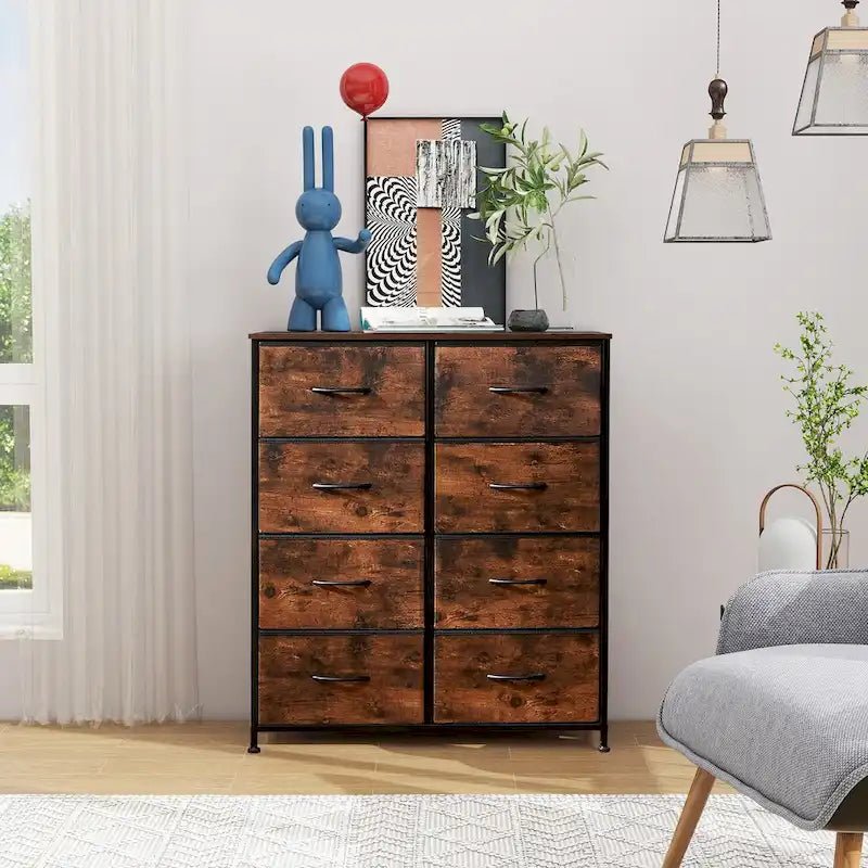 Commode élégante à 8 tiroirs pour chambre à coucher, tour de rangement haute avec plateau en bois