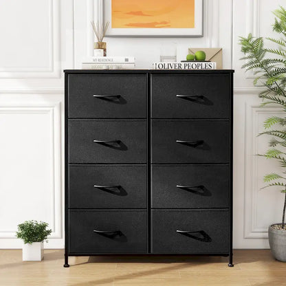 Commode élégante à 8 tiroirs pour chambre à coucher, tour de rangement haute avec plateau en bois