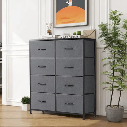 Commode élégante à 8 tiroirs pour chambre à coucher, tour de rangement haute avec plateau en bois