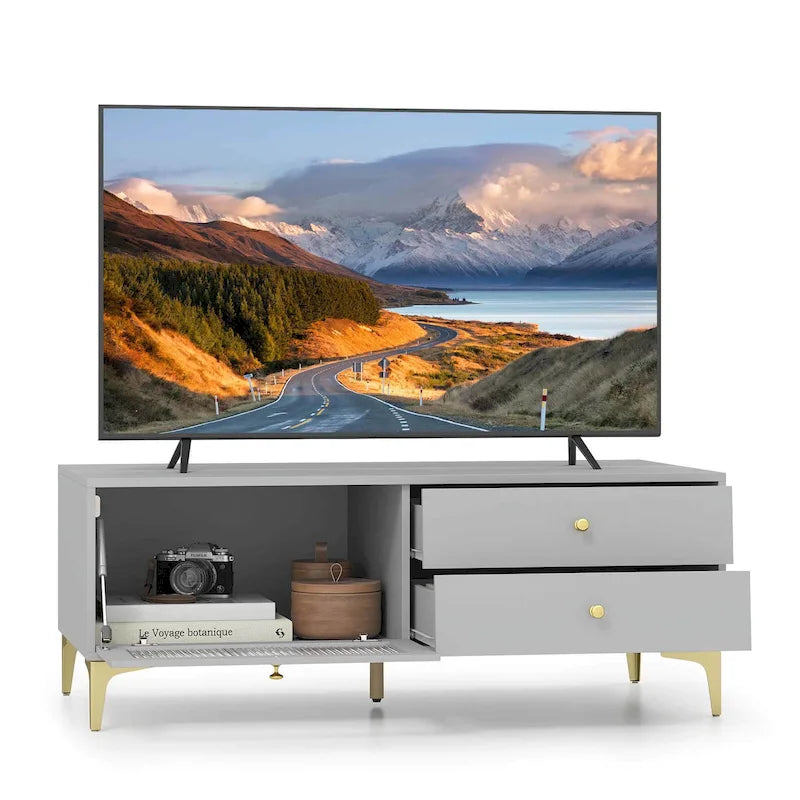 Meuble TV Costway moderne pour téléviseurs de 55 pouces avec placard à porte abattante 2 - Voir les détails