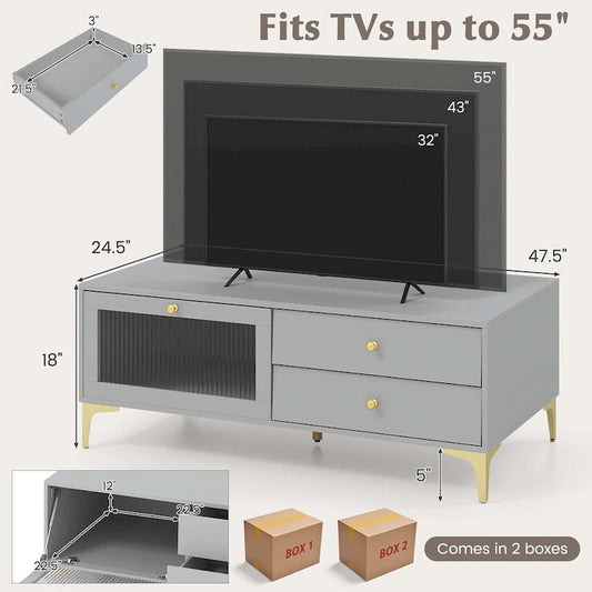 Meuble TV Costway moderne pour téléviseurs de 55 pouces avec placard à porte abattante 2 - Voir les détails