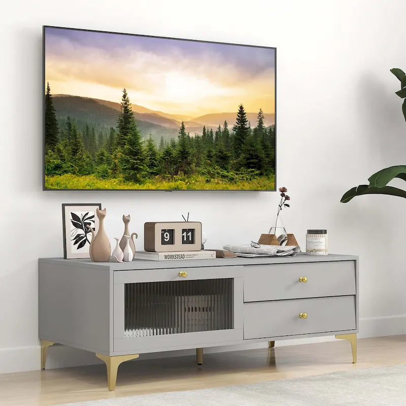 Meuble TV Costway moderne pour téléviseurs de 55 pouces avec placard à porte abattante 2 - Voir les détails