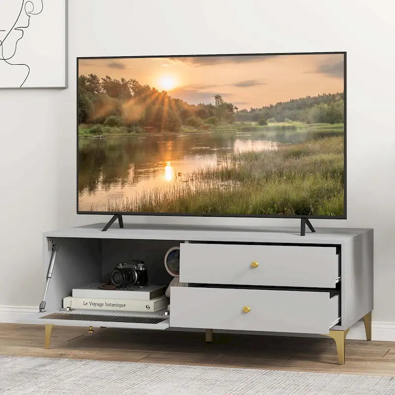 Meuble TV Costway moderne pour téléviseurs de 55 pouces avec placard à porte abattante 2 - Voir les détails