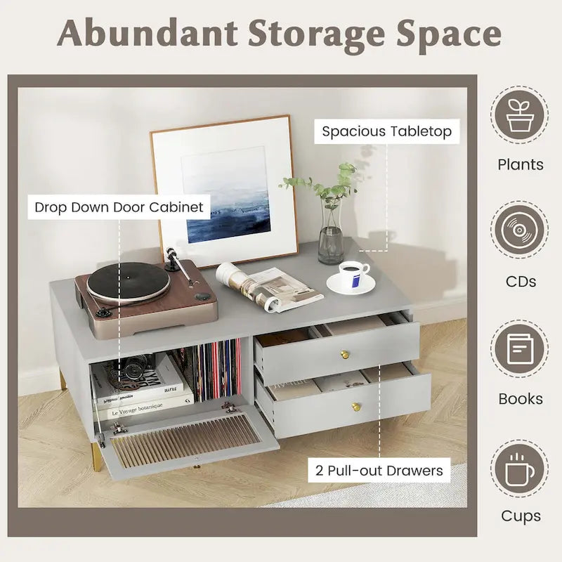Meuble TV Costway moderne pour téléviseurs de 55 pouces avec placard à porte abattante 2 - Voir les détails