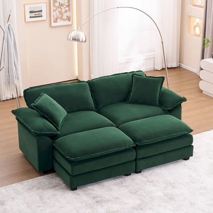 Canapé 2 places avec 2 coussins, 2 oreillers et 2 poufs, canapé confortable - Canapé profond pour salon, canapé modulable