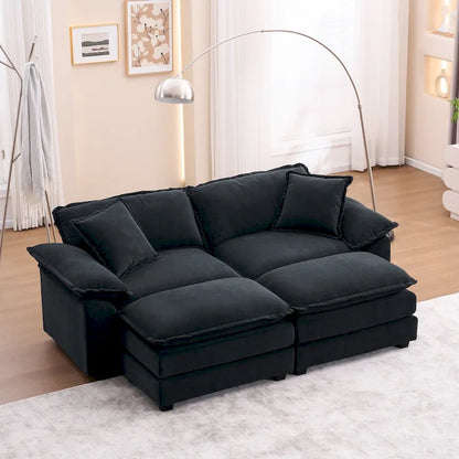 Canapé 2 places avec 2 coussins, 2 oreillers et 2 poufs, canapé confortable - Canapé profond pour salon, canapé modulable